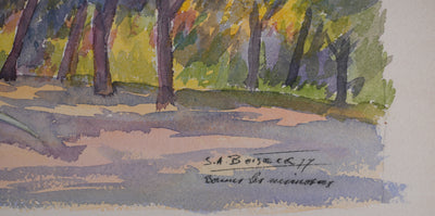 Salomon Alfred BOISECQ : Couché de soleil à Borme-les-Mimosas, Aquarelle originale signée