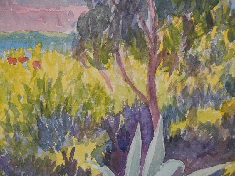 Salomon Alfred BOISECQ : Couché de soleil à Borme-les-Mimosas, Aquarelle originale signée