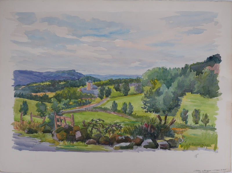 Salomon Alfred BOISECQ : Cloître dans le Cantal, Aquarelle originale signée