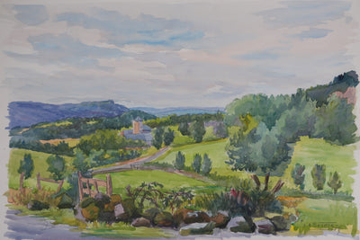 Salomon Alfred BOISECQ : Cloître dans le Cantal, Aquarelle originale signée