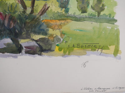 Salomon Alfred BOISECQ : Cloître dans le Cantal, Aquarelle originale signée