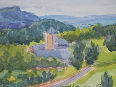 Salomon Alfred BOISECQ : Cloître dans le Cantal, Aquarelle originale signée