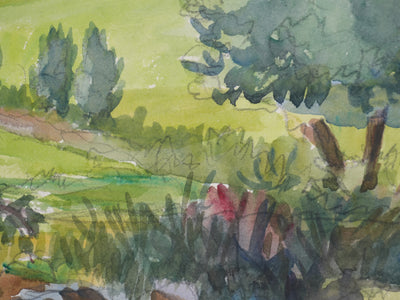 Salomon Alfred BOISECQ : Cloître dans le Cantal, Aquarelle originale signée