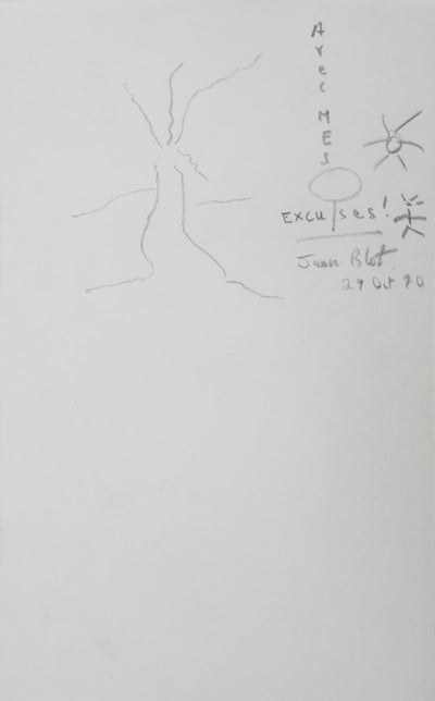 Jean BLOT : L'arbre en plein soleil, Autographe et dessin original signé