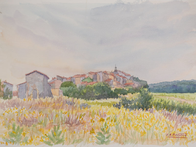 Salomon Alfred BOISECQ : Village varois au couché de soleil, Aquarelle originale signée