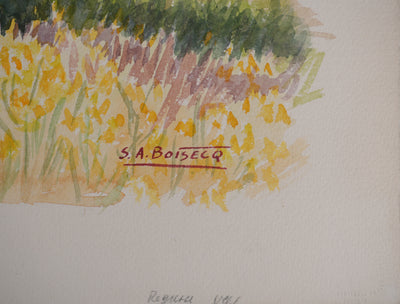 Salomon Alfred BOISECQ : Village varois au couché de soleil, Aquarelle originale signée