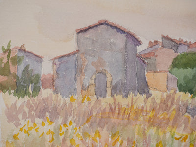 Salomon Alfred BOISECQ : Village varois au couché de soleil, Aquarelle originale signée