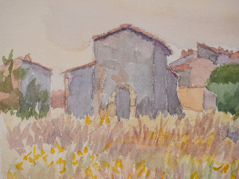 Salomon Alfred BOISECQ : Village varois au couché de soleil, Aquarelle originale signée