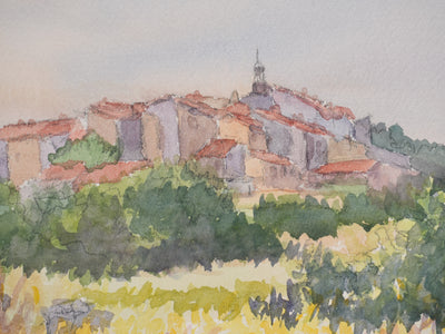 Salomon Alfred BOISECQ : Village varois au couché de soleil, Aquarelle originale signée