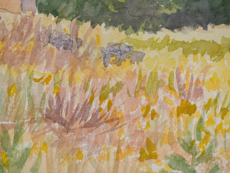 Salomon Alfred BOISECQ : Village varois au couché de soleil, Aquarelle originale signée