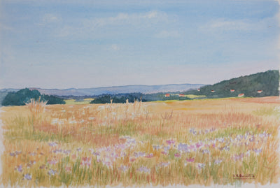Salomon Alfred BOISECQ : Champs fleuris de Fayence, Aquarelle originale signée