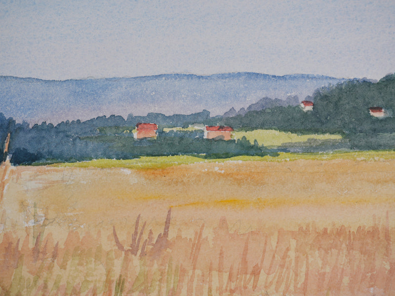 Salomon Alfred BOISECQ : Champs fleuris de Fayence, Aquarelle originale signée