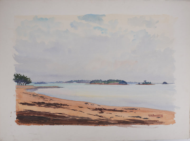Salomon Alfred BOISECQ : Petite plage en Bretagne, Aquarelle originale signée