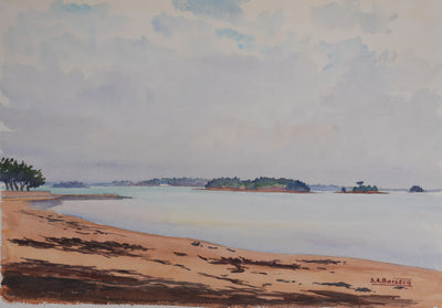 Salomon Alfred BOISECQ : Petite plage en Bretagne, Aquarelle originale signée