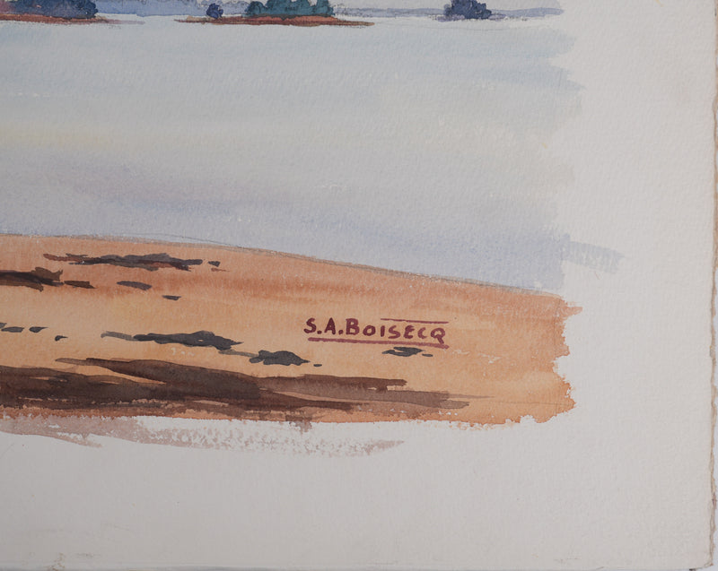 Salomon Alfred BOISECQ : Petite plage en Bretagne, Aquarelle originale signée