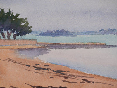 Salomon Alfred BOISECQ : Petite plage en Bretagne, Aquarelle originale signée