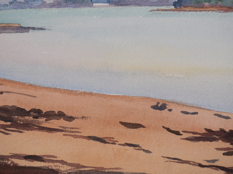 Salomon Alfred BOISECQ : Petite plage en Bretagne, Aquarelle originale signée
