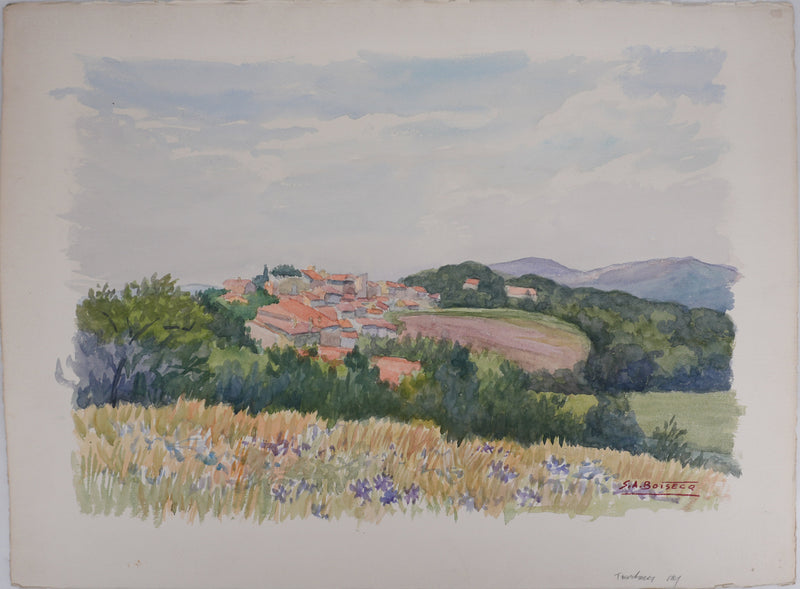Salomon Alfred BOISECQ : Vue sur les toits provençaux, Aquarelle originale (vue générale) - Crédit photo : Galerie Art.Paris