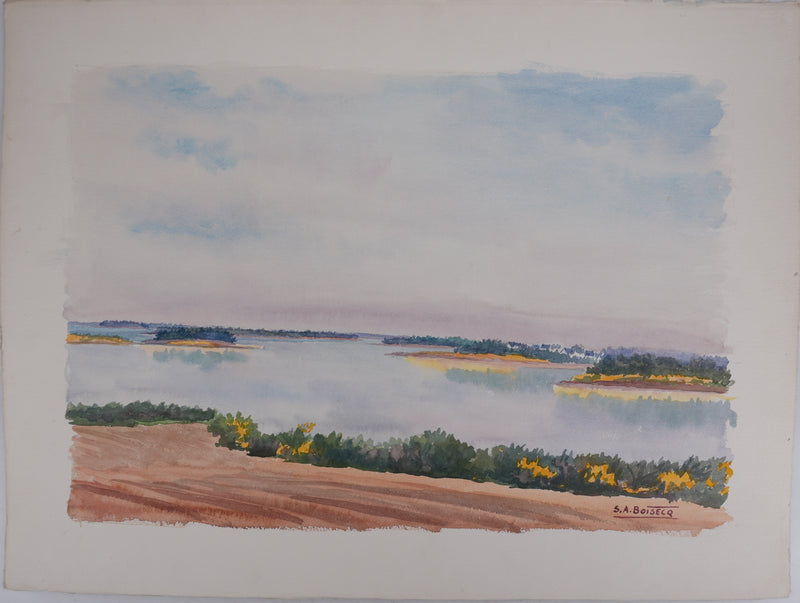 Salomon Alfred BOISECQ : Paysage automnal, Aquarelle originale signée
