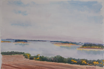 Salomon Alfred BOISECQ : Paysage automnal, Aquarelle originale signée