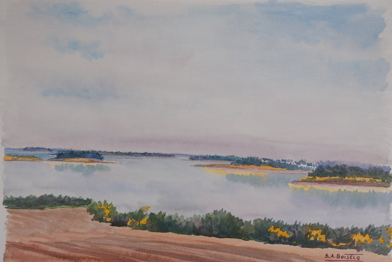 Salomon Alfred BOISECQ : Paysage automnal, Aquarelle originale signée