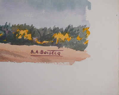 Salomon Alfred BOISECQ : Paysage automnal, Aquarelle originale signée