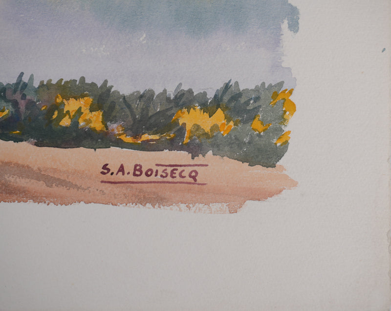 Salomon Alfred BOISECQ : Paysage automnal, Aquarelle originale signée