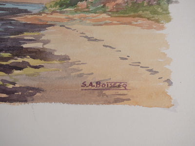Salomon Alfred BOISECQ : La plage aux roches, Aquarelle originale signée