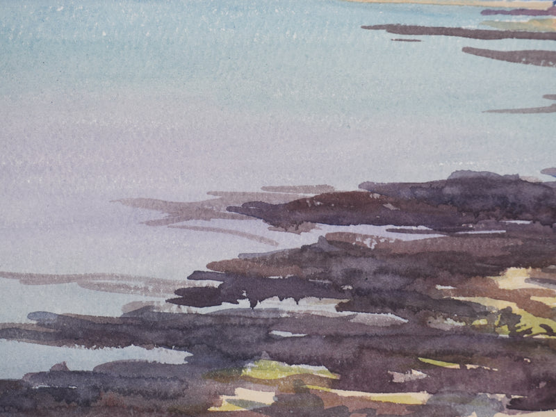 Salomon Alfred BOISECQ : La plage aux roches, Aquarelle originale signée