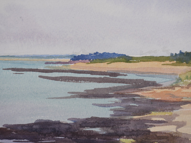 Salomon Alfred BOISECQ : La plage aux roches, Aquarelle originale signée