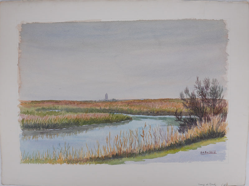 Salomon Alfred BOISECQ : Les environs de Batz, Aquarelle originale signée