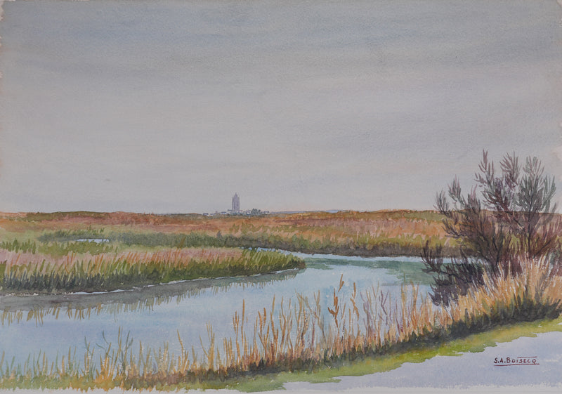 Salomon Alfred BOISECQ : Les environs de Batz, Aquarelle originale signée