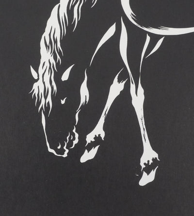 Mokuchu URUSHIBARA : Estampe japonaise,  Cheval buvant (noir), Lithographie signée