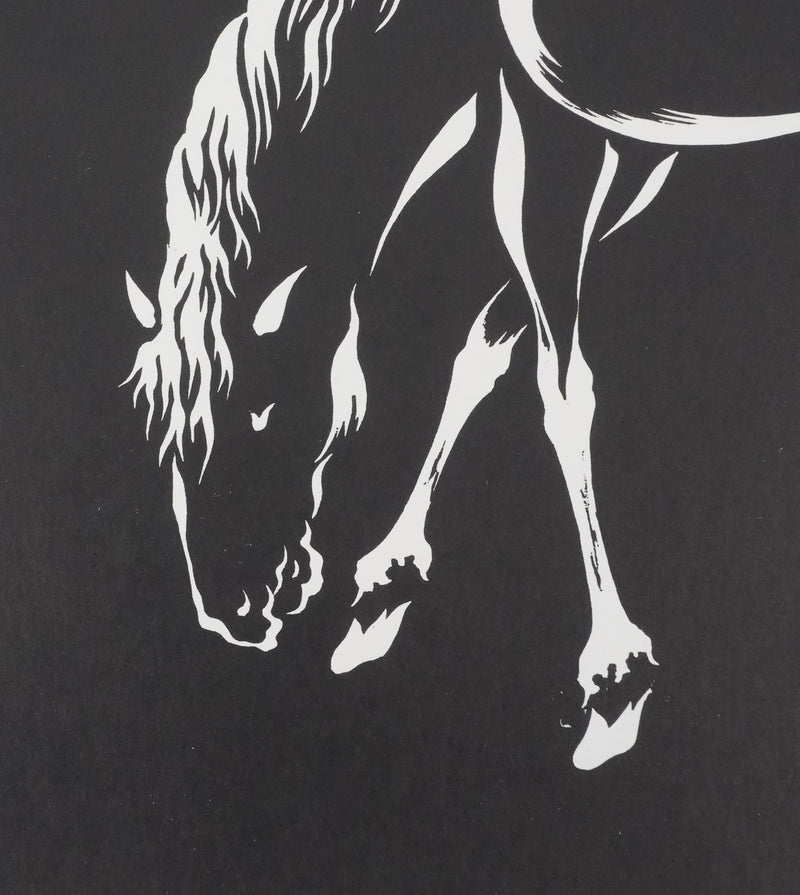 Mokuchu URUSHIBARA : Estampe japonaise,  Cheval buvant (noir), Lithographie signée