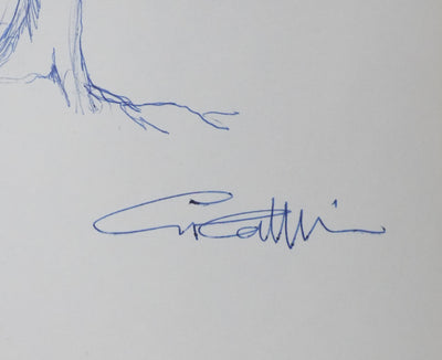 Charles COMBALUZIER : L'oiseau en haut de l'arbre bleu, Autographe et dessin original signé