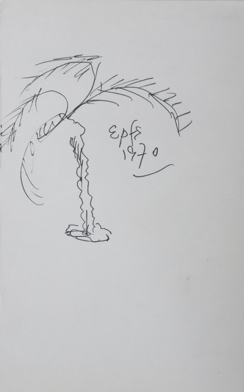 Lawrence DURRELL : Le palmier noir, Autographe et dessin original signé