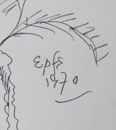 Lawrence DURRELL : Le palmier noir, Autographe et dessin original signé