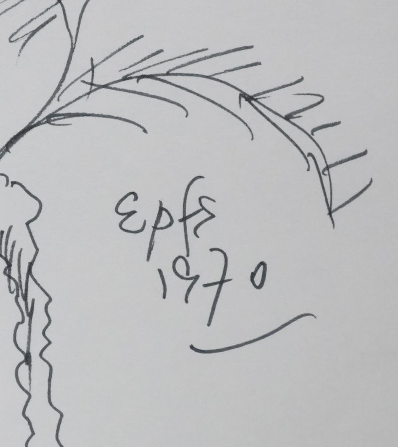 Lawrence DURRELL : Le palmier noir, Autographe et dessin original signé