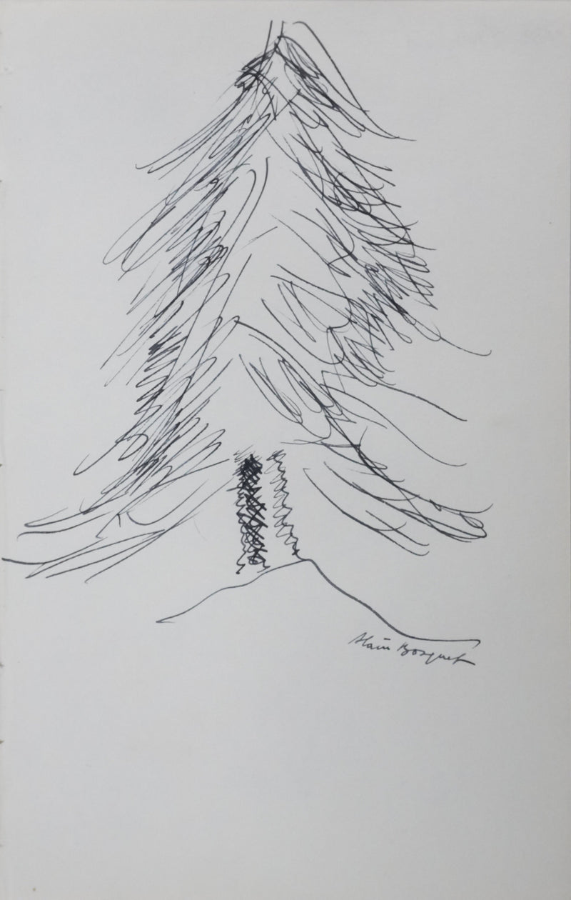 Alain BOSQUET : Le sombre sapin, Autographe et dessin original signé