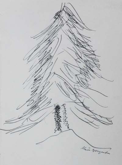 Alain BOSQUET : Le sombre sapin, Autographe et dessin original signé