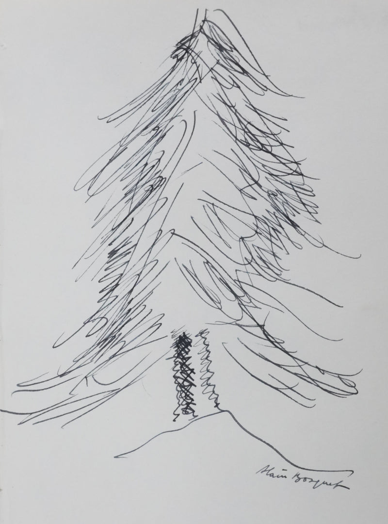 Alain BOSQUET : Le sombre sapin, Autographe et dessin original signé