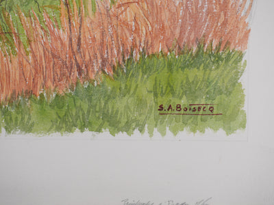 Salomon Alfred BOISECQ : Champs en Bretagne, Aquarelle originale signée