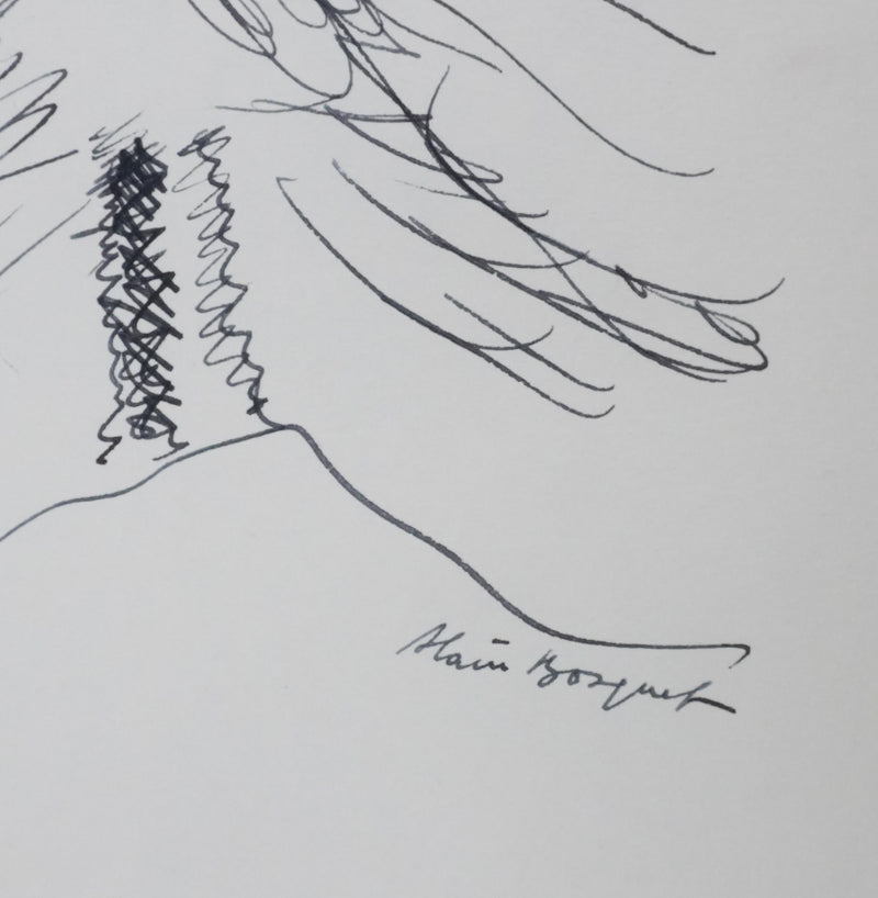 Alain BOSQUET : Le sombre sapin, Autographe et dessin original signé