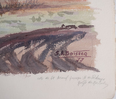 Salomon Alfred BOISECQ : L'hiver dans le Morbihan, Aquarelle originale signée