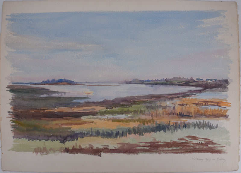 Salomon Alfred BOISECQ : Le Golfe du Morbihan en automne, Aquarelle originale signée