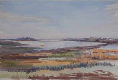 Salomon Alfred BOISECQ : Le Golfe du Morbihan en automne, Aquarelle originale signée