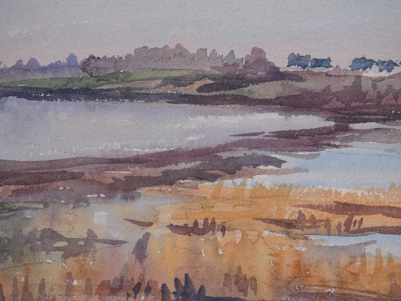 Salomon Alfred BOISECQ : Le Golfe du Morbihan en automne, Aquarelle originale signée