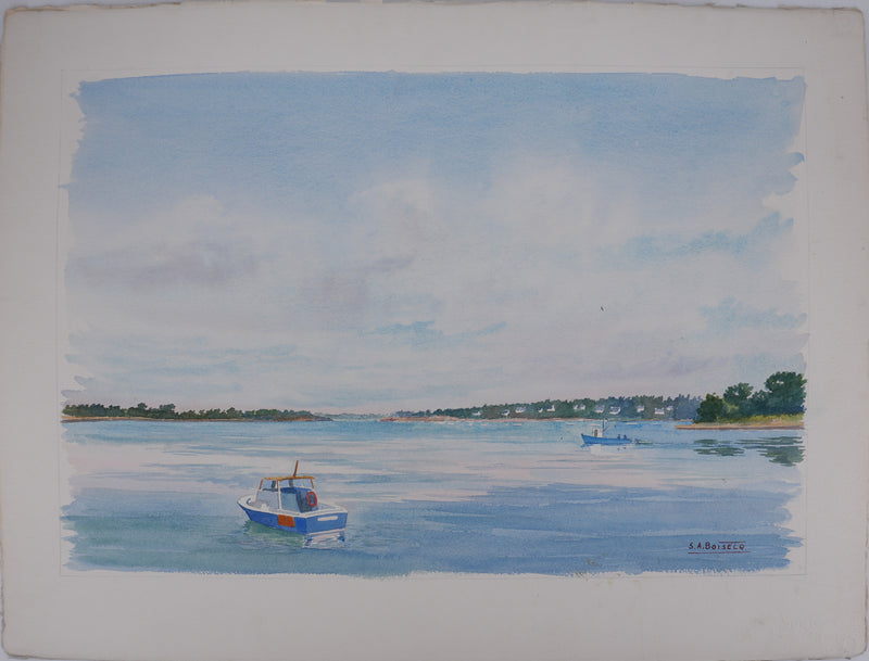 Salomon Alfred BOISECQ : Les petits bateaux de pêche, Aquarelle originale signée