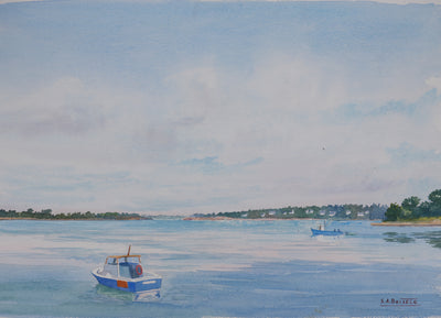 Salomon Alfred BOISECQ : Les petits bateaux de pêche, Aquarelle originale signée