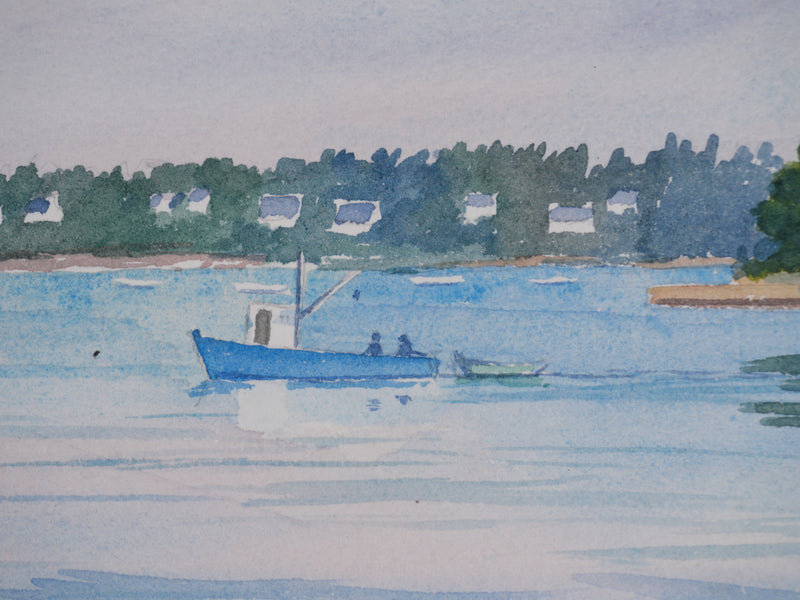 Salomon Alfred BOISECQ : Les petits bateaux de pêche, Aquarelle originale signée